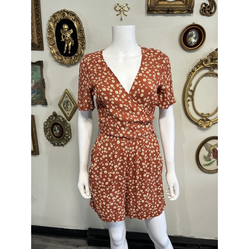 Madewell Rust Floral Short-Sleeve Wrap Romper Size 4